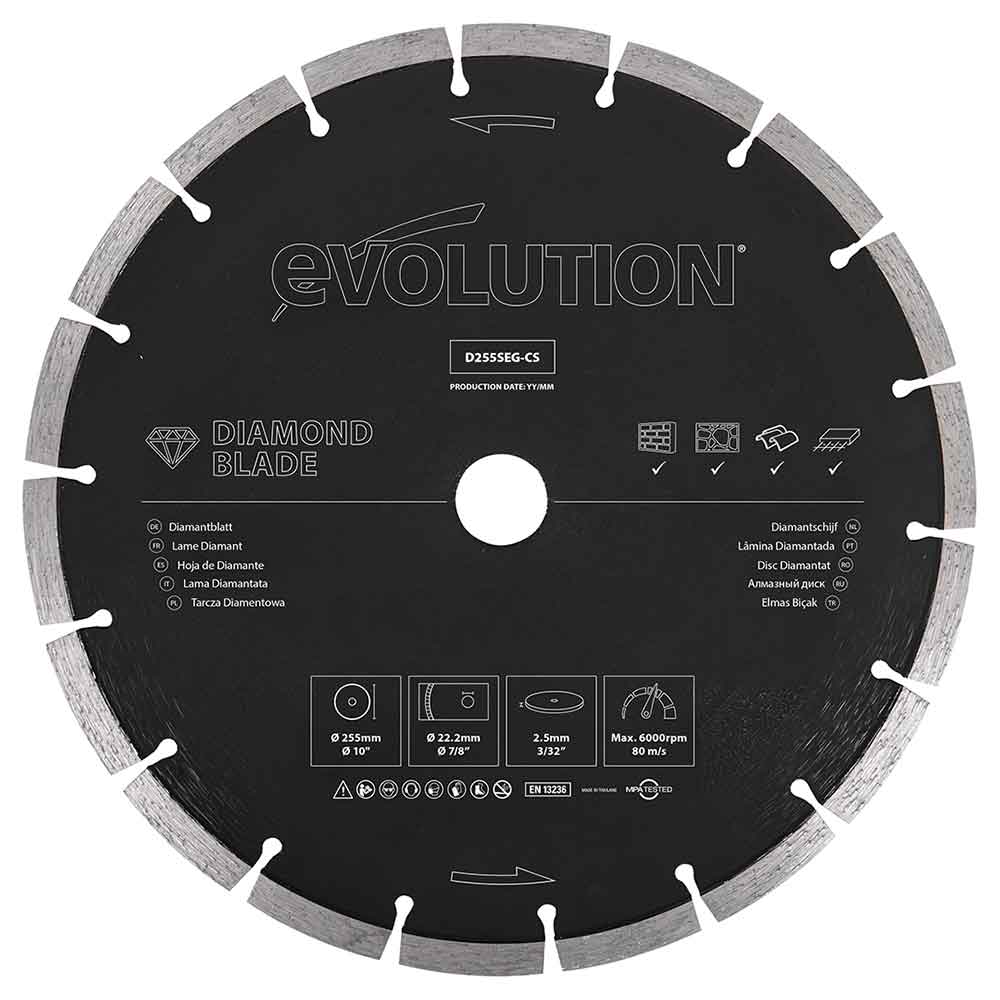 Tarcza diamentowa Evolution 255 mm, segmentowa krawędź, do betonu, kamienia, cegły