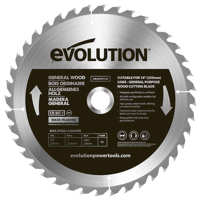 Tarcza TCT do cięcia drewna Evolution 255 mm 40T