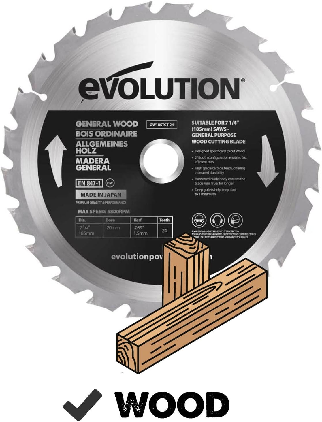 Tarcza TCT do cięcia cienkiego drewna Evolution 255 mm 60T