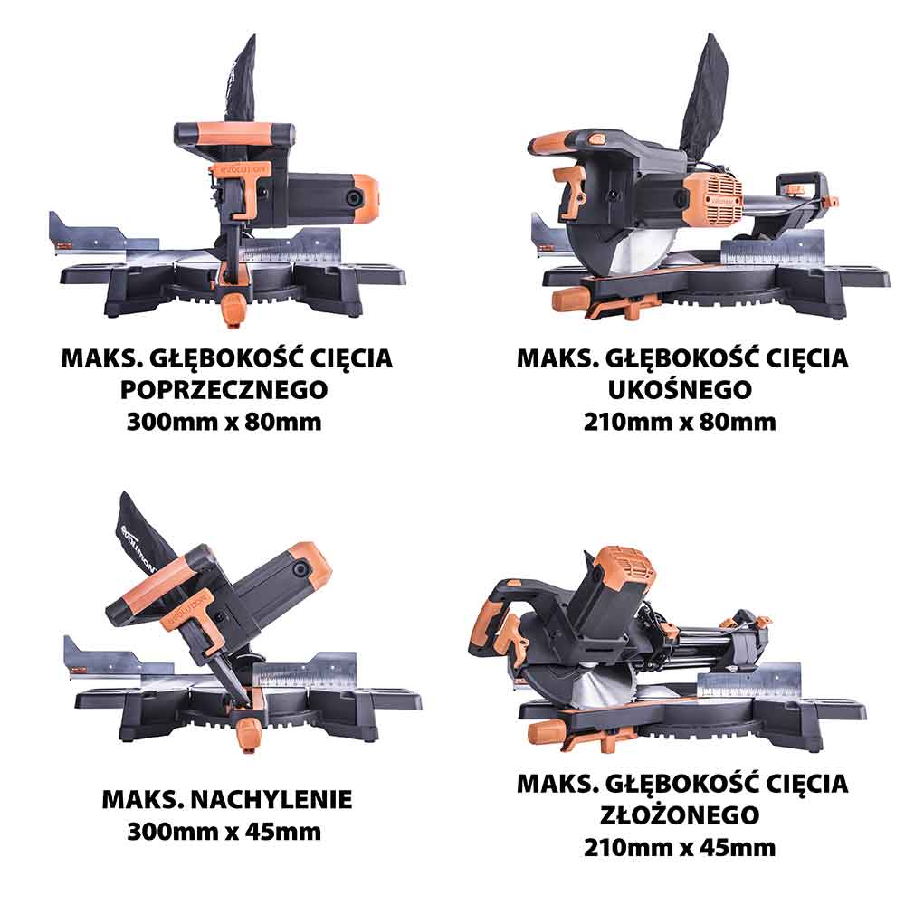 Piła ukośnica Evolution R255SMS+ 255 mm z wielomateriałową tarczą TCT