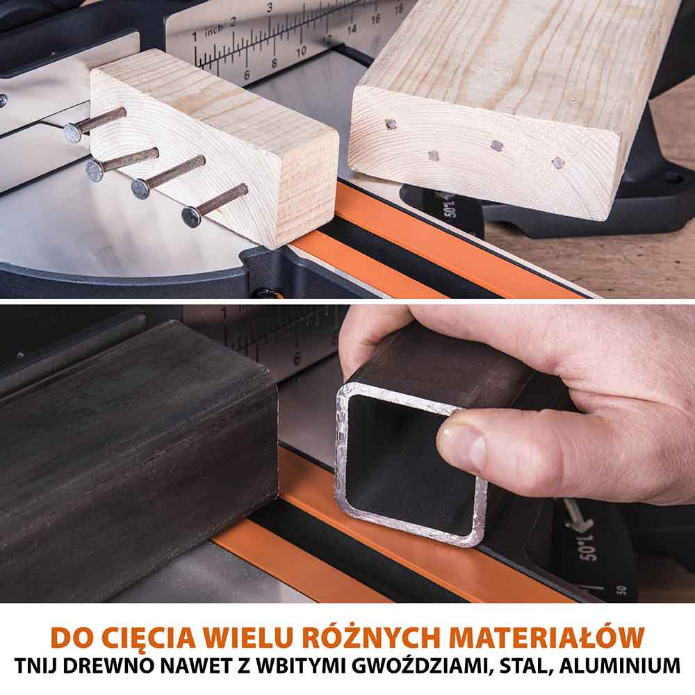 Piła ukośnica Evolution R255SMS+ 255mm z wielomateriałową tarczą TCT + stojak XL