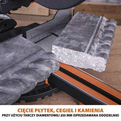 Piła ukośnica Evolution R255SMS+ 255mm z wielomateriałową tarczą TCT + stojak XL