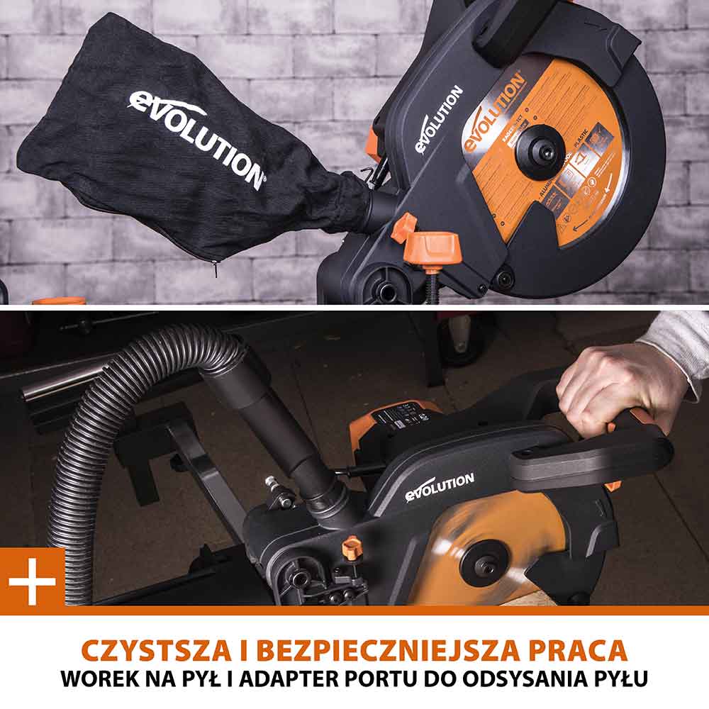 Piła ukośnica Evolution R255SMS+ 255mm z wielomateriałową tarczą TCT + stojak XL