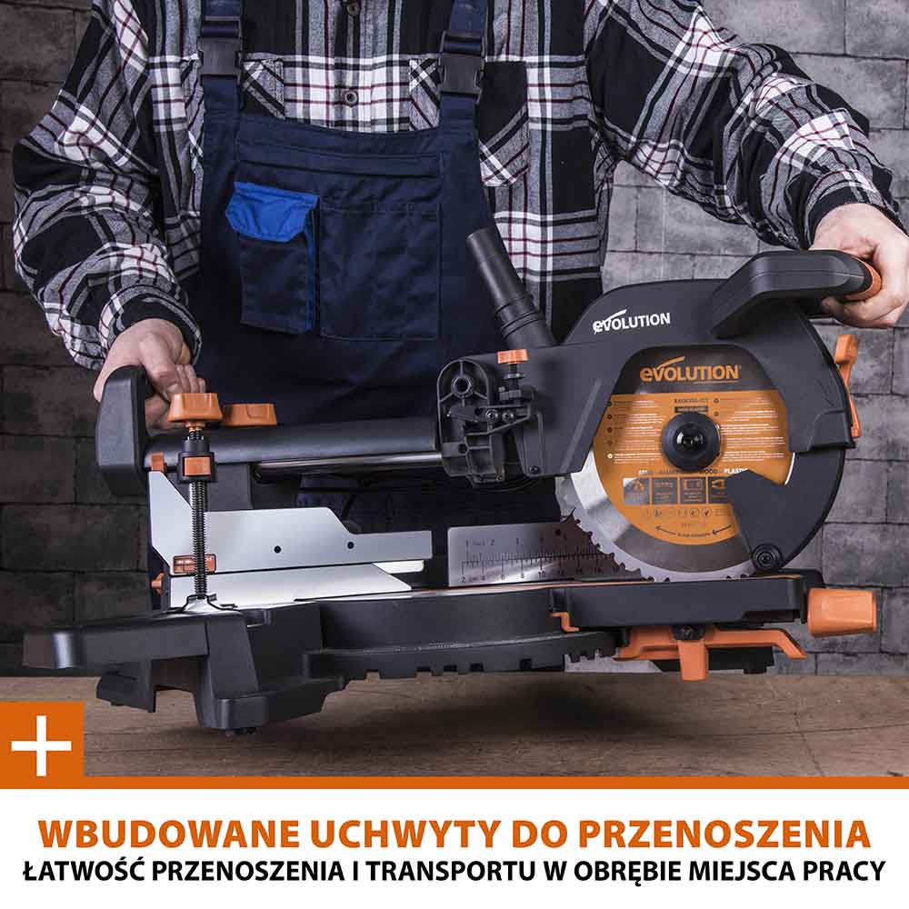 Piła ukośnica Evolution R255SMS+ 255mm z wielomateriałową tarczą TCT + stojak XL