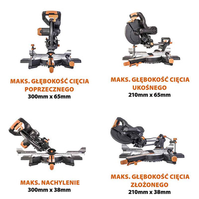 Piła ukośnica Evolution R210SMS-300+ 210 mm z wielomateriałową tarczą TCT