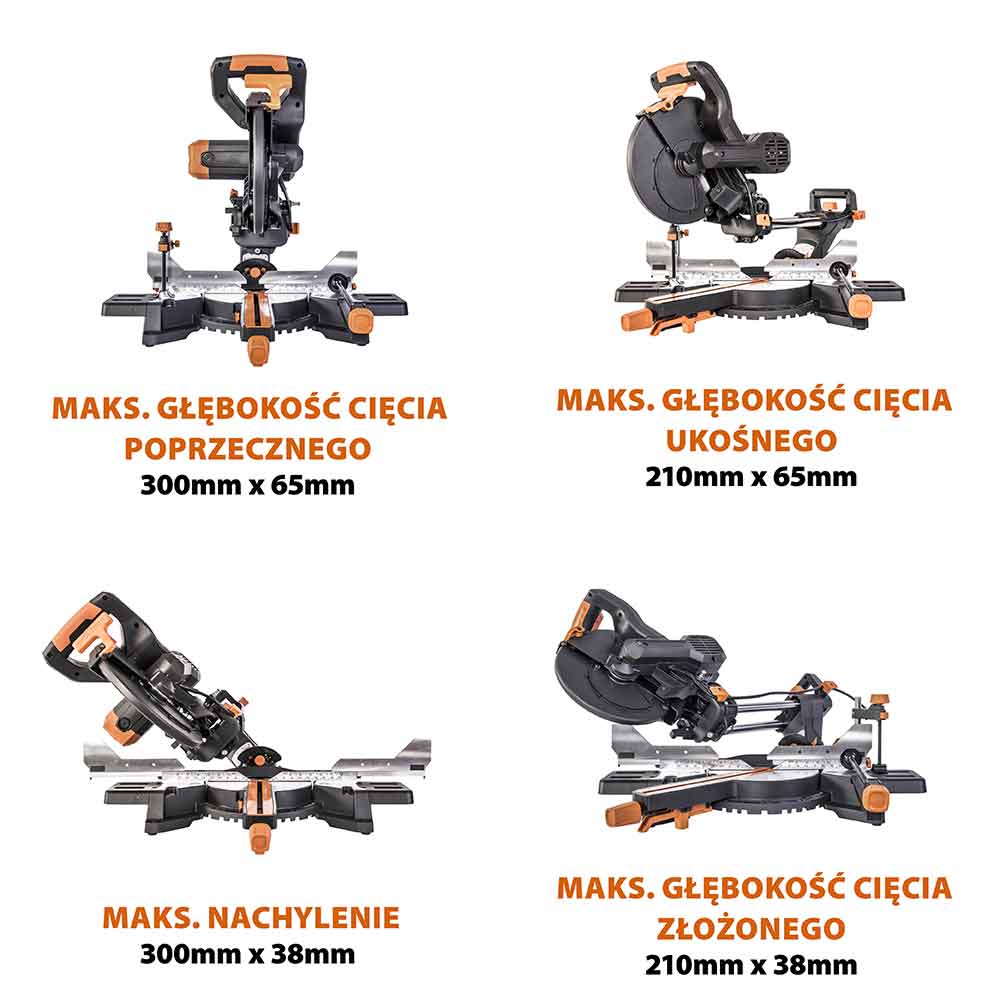 Piła ukośnica Evolution R210SMS-300+ 210 mm z wielomateriałową tarczą TCT