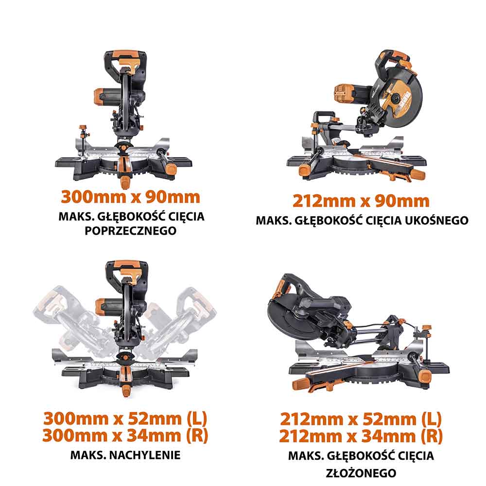 Piła ukośnica Evolution R255SMS-DB+ 255 mm z wielomateriałową tarczą TCT