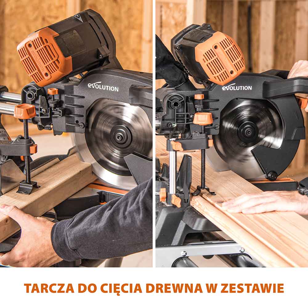 Piła ukośnica Evolution R255SMS-DB+ 255 mm z wielomateriałową tarczą TCT