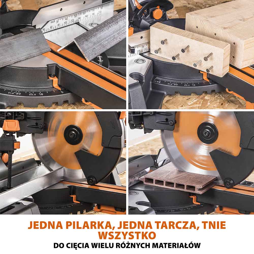 Piła ukośnica Evolution R255SMS-DB+ 255 mm z wielomateriałową tarczą TCT