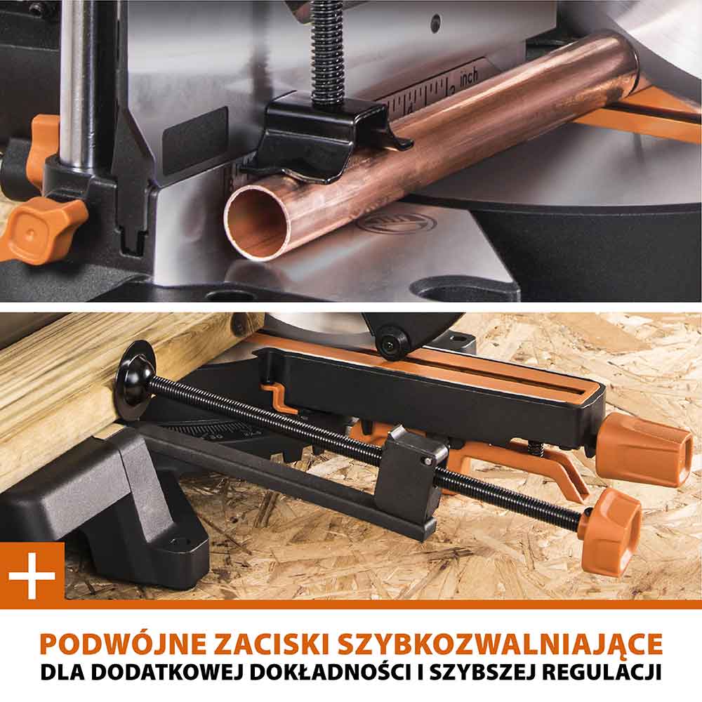 Piła ukośnica Evolution R255SMS-DB+ 255 mm z wielomateriałową tarczą TCT