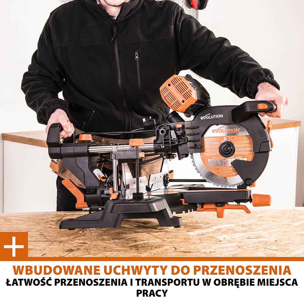 Piła ukośnica Evolution R255SMS-DB+ 255 mm z wielomateriałową tarczą TCT