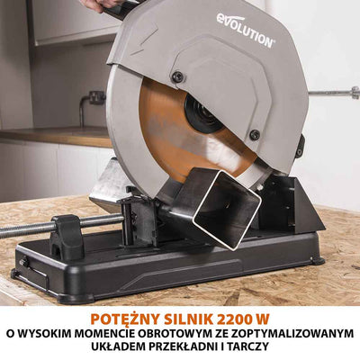 Przecinarka do metalu Evolution R355CPS 355 mm z tarczą wielomateriałową + stojak