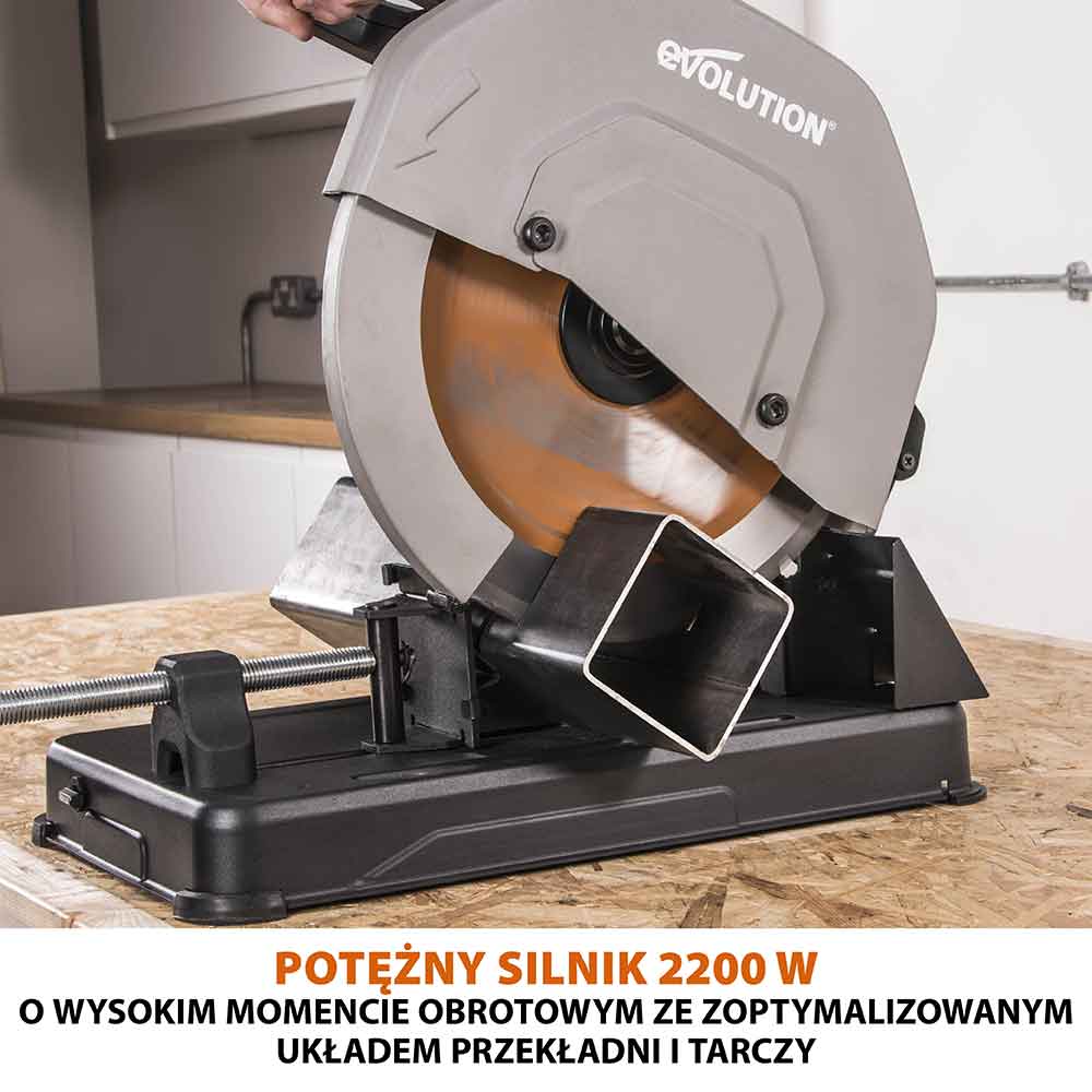 Przecinarka do metalu Evolution R355CPS 355 mm z tarczą wielomateriałową + stojak