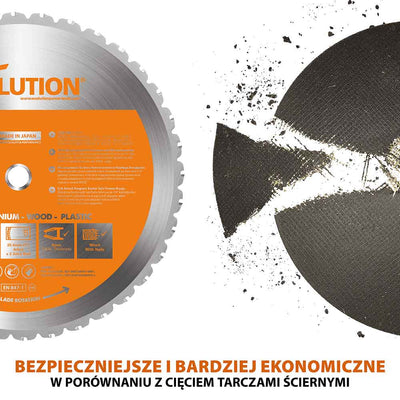 Przecinarka do metalu Evolution R355CPS 355 mm z tarczą wielomateriałową + stojak