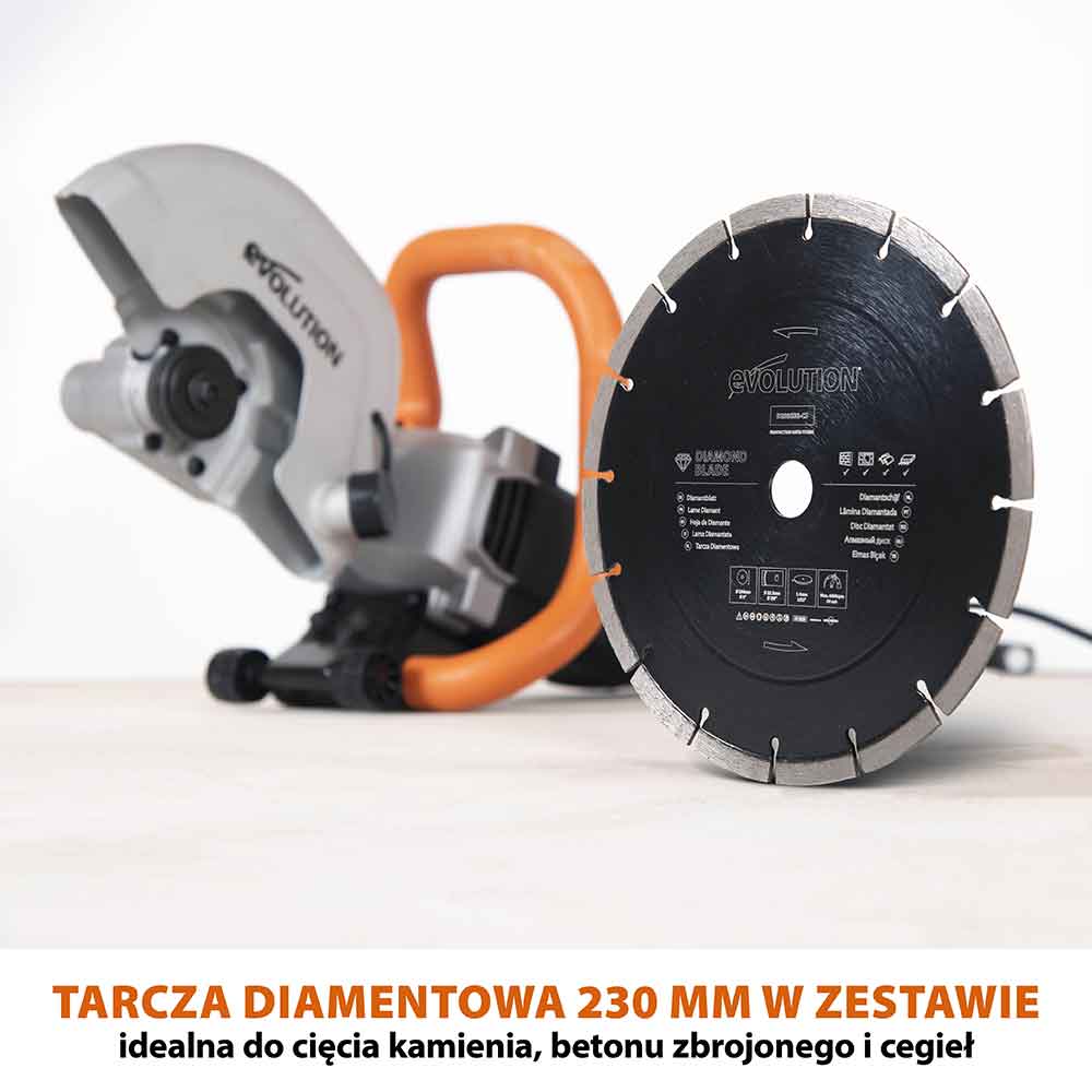 Elektryczna przecinarka tarczowa do betonu Evolution R230DCT 230 mm z tarczą diamentową