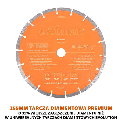 Elektryczna przecinarka tarczowa do betonu Evolution R255DCT 255 mm z tarczą diamentową