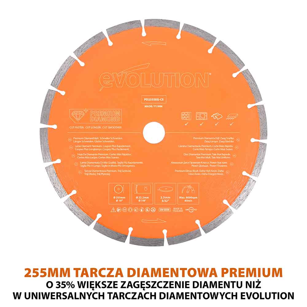 Elektryczna przecinarka tarczowa do betonu Evolution R255DCT 255 mm z tarczą diamentową