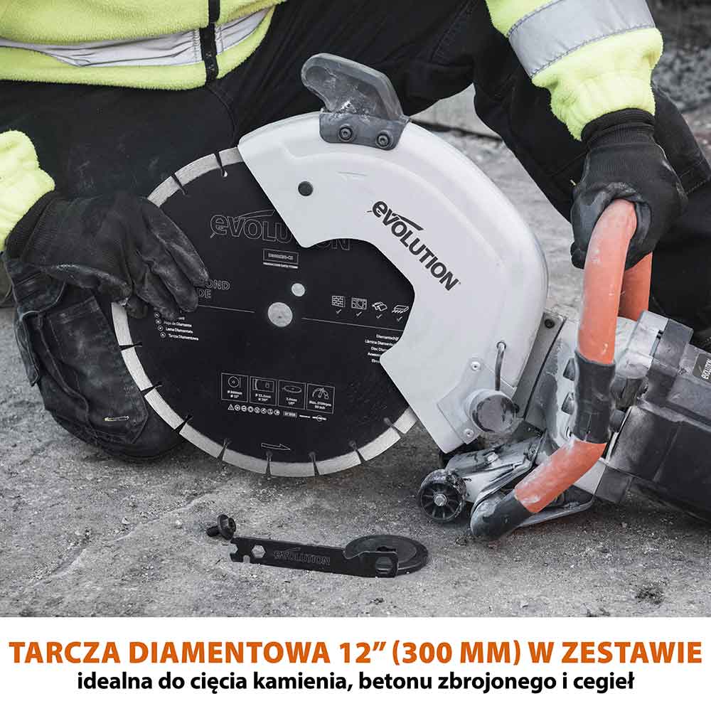 Elektryczna przecinarka tarczowa do betonu Evolution R300DCT 300 mm z tarczą diamentową