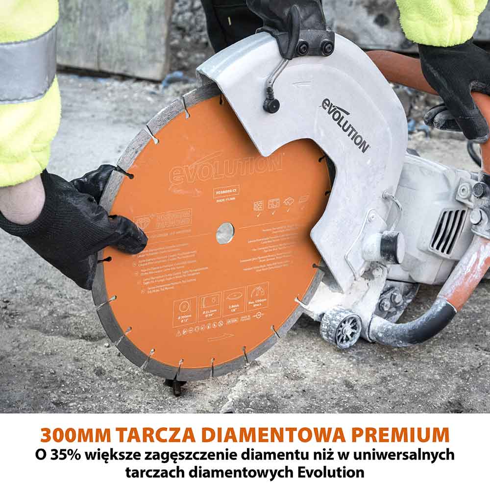Elektryczna przecinarka tarczowa do betonu Evolution R300DCT+ 300 mm z tarczą diamentową