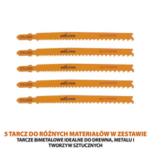 Bezprzewodowa wyrzynarka z akumulatorem litowo-jonowym 18 V EXT Li-Ion R90JGS-Li firmy Evolution z tarczą do cięcia różnych materiałów