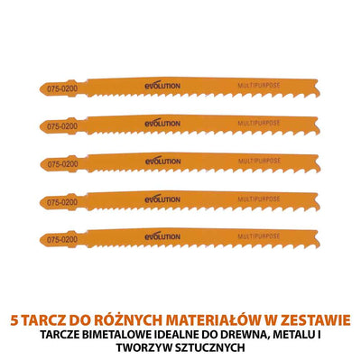 Bezprzewodowa wyrzynarka z akumulatorem litowo-jonowym 18 V EXT Li-Ion R90JGS-Li firmy Evolution z tarczą do cięcia różnych materiałów