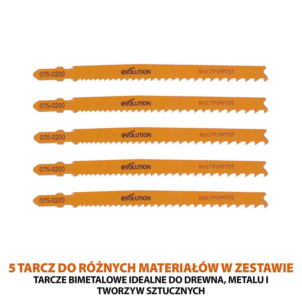 Bezprzewodowa wyrzynarka z akumulatorem litowo-jonowym 18 V EXT Li-Ion R90JGS-Li firmy Evolution z tarczą do cięcia różnych materiałów