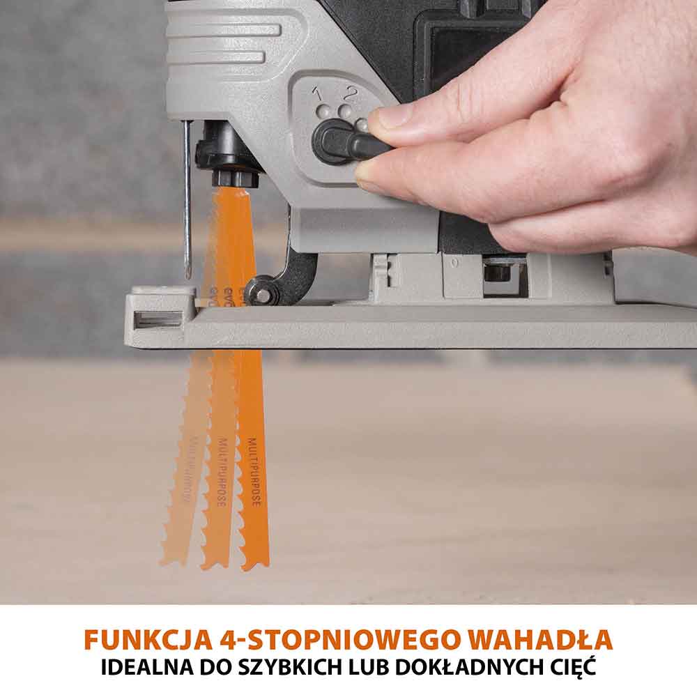 Bezprzewodowa wyrzynarka z akumulatorem litowo-jonowym 18 V EXT Li-Ion R90JGS-Li firmy Evolution z tarczą do cięcia różnych materiałów