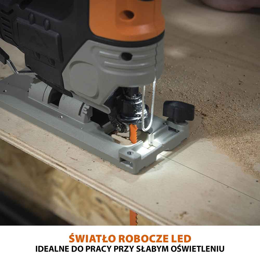 Bezprzewodowa wyrzynarka z akumulatorem litowo-jonowym 18 V EXT Li-Ion R90JGS-Li firmy Evolution z tarczą do cięcia różnych materiałów