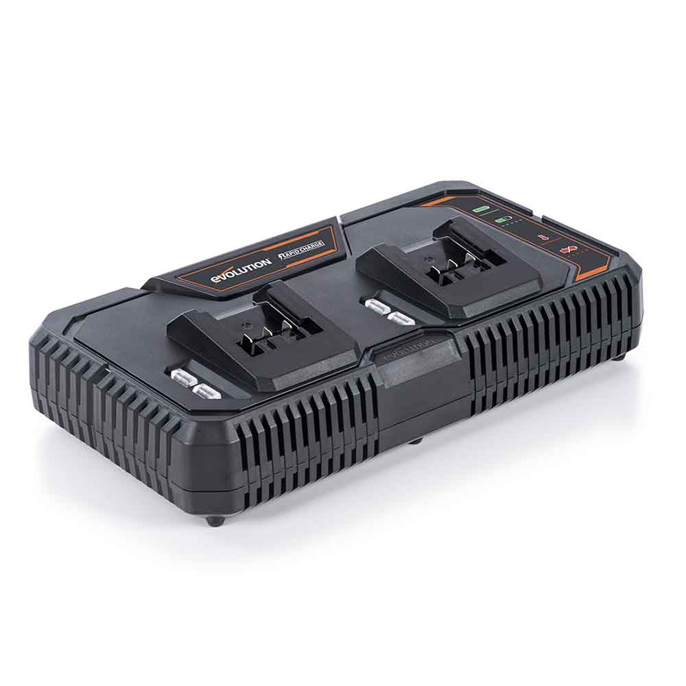 Bezprzewodowa szybka ładowarka z dwiema stacjami dokującymi firmy Evolution z akumulatorem litowo-jonowym 18 V EXT