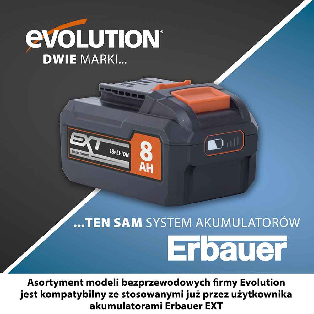 Bezprzewodowy akumulator litowo-jonowy Evolution 18V 8Ah EXT R18BAT-Li8