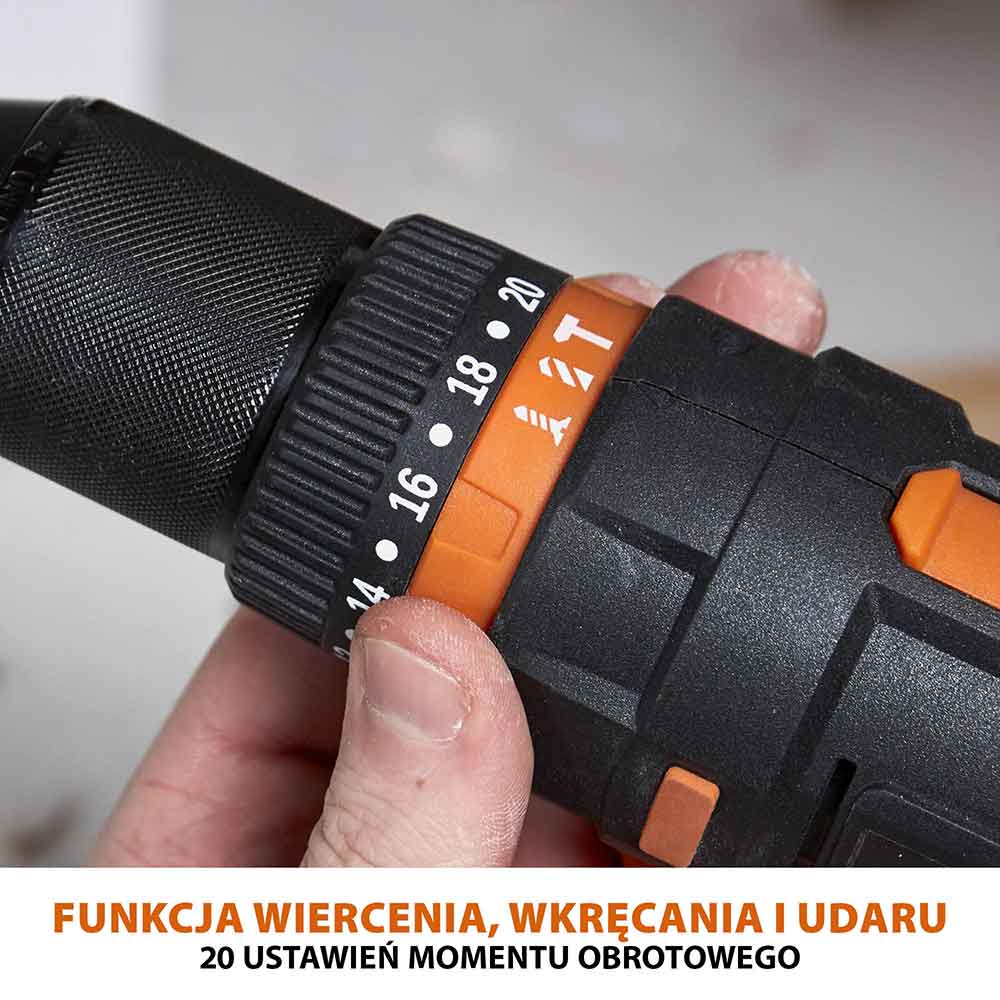 Pakiet Bezprzewodowa wiertarko-wkrętarka R13CMB-Li firmy Evolution z akumulatorem litowo-jonowym 18 V EXT + torba