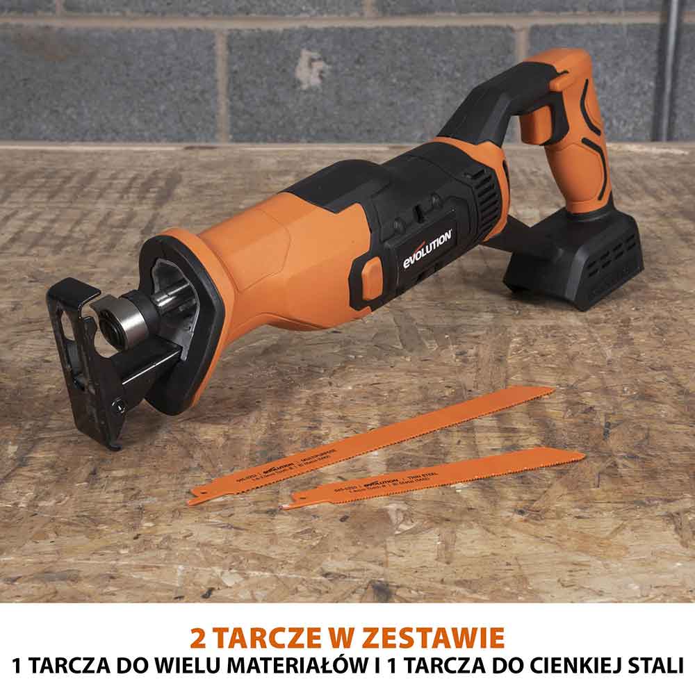 Bezprzewodowa piła szablasta Evolution z akumulatorem litowo-jonowym 18 V EXT Li-Ion R150RCP-Li z tarczą do cięcia różnych materiałów