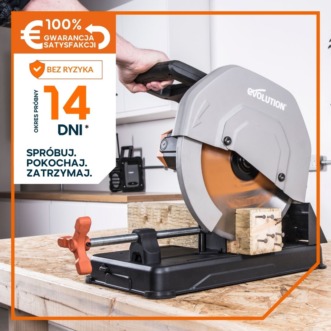 Przecinarka do metalu Evolution R355CPS 355 mm z tarczą wielomateriałową + stojak