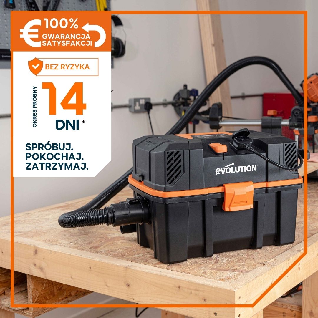Odkurzacz warsztatowy do pracy na mokro i na sucho Evolution R15VAC 1000 W z przystawką odbioru mocy 1700 W