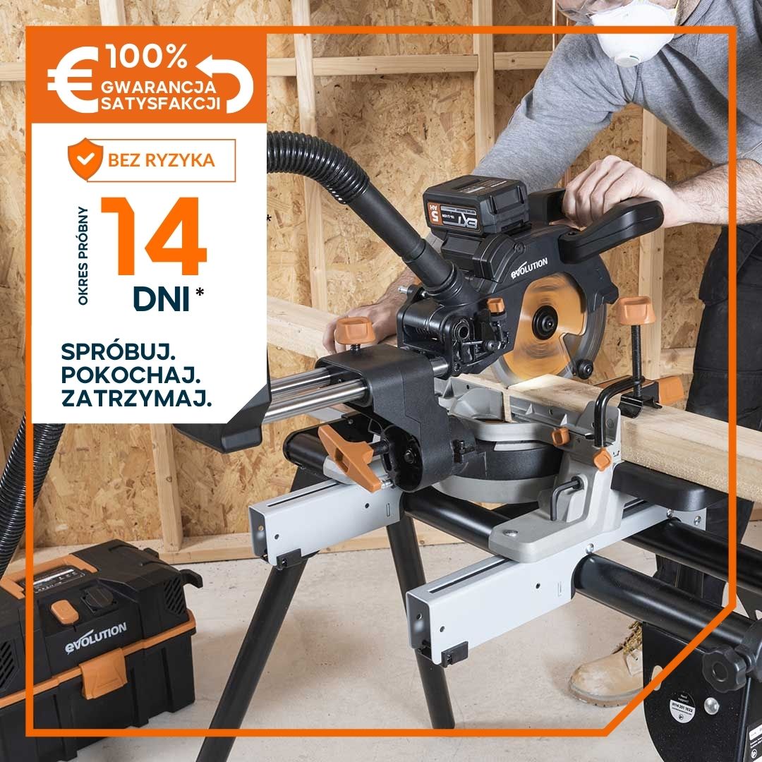 Akumulatorowa piła ukośnica Evolution R185SMS-Li 18V EXT Li-Ion 185 mm z wielomateriałową tarczą TCT