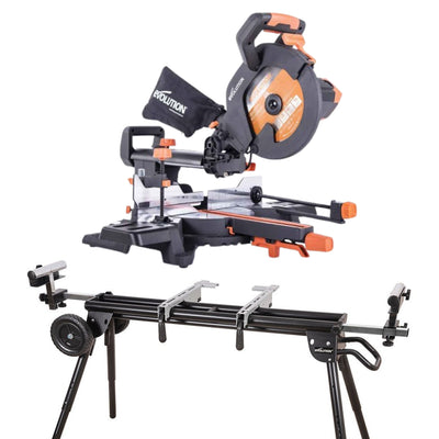 Piła ukośnica Evolution R255SMS+ 255mm z wielomateriałową tarczą TCT + stojak XL