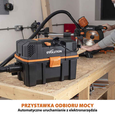 Odkurzacz warsztatowy do pracy na mokro i na sucho Evolution R15VAC 1000 W z przystawką odbioru mocy 1700 W