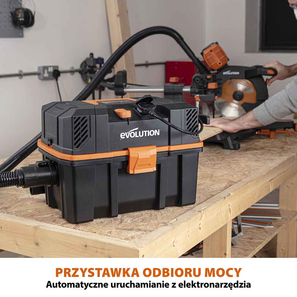 Odkurzacz warsztatowy do pracy na mokro i na sucho Evolution R15VAC 1000 W z przystawką odbioru mocy 1700 W