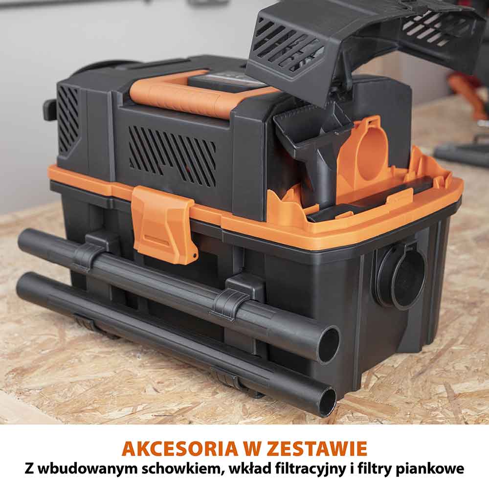Odkurzacz warsztatowy do pracy na mokro i na sucho Evolution R15VAC 1000 W z przystawką odbioru mocy 1700 W