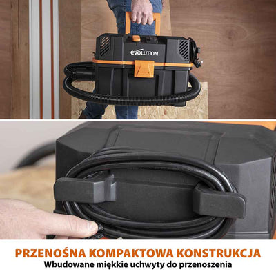 Odkurzacz warsztatowy do pracy na mokro i na sucho Evolution R15VAC 1000 W z przystawką odbioru mocy 1700 W