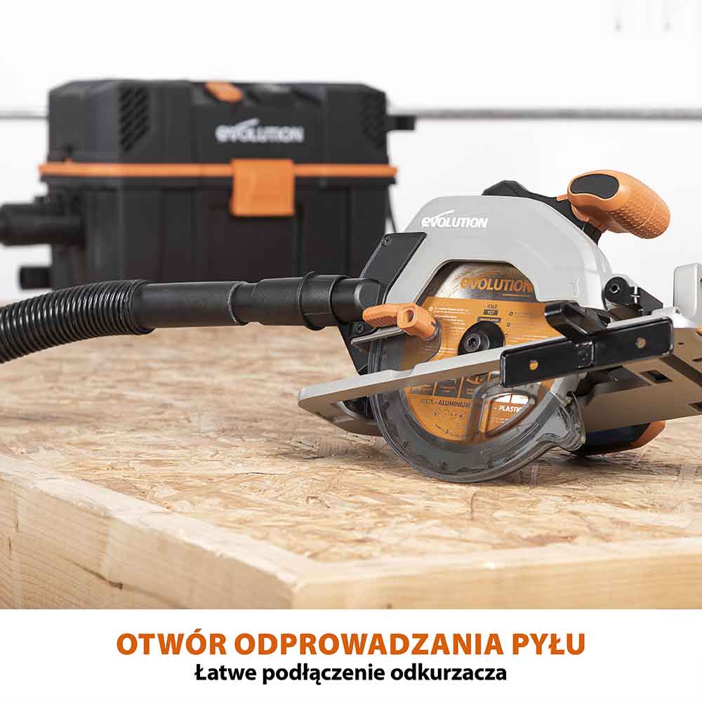 Bezprzewodowa piła tarczowa Evolution 18 V EXT Li-Ion R165CCS-Li z tarczą do cięcia różnych materiałów