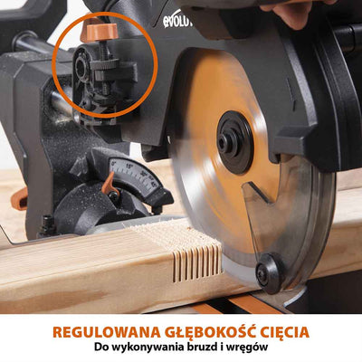Akumulatorowa piła ukośnica Evolution R185SMS-Li 18V EXT Li-Ion 185 mm z wielomateriałową tarczą TCT