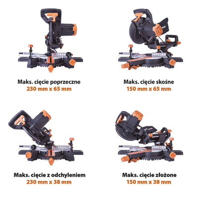 Piła ukośnica Evolution R210SMS+ 210 mm z wielomateriałową tarczą TCT