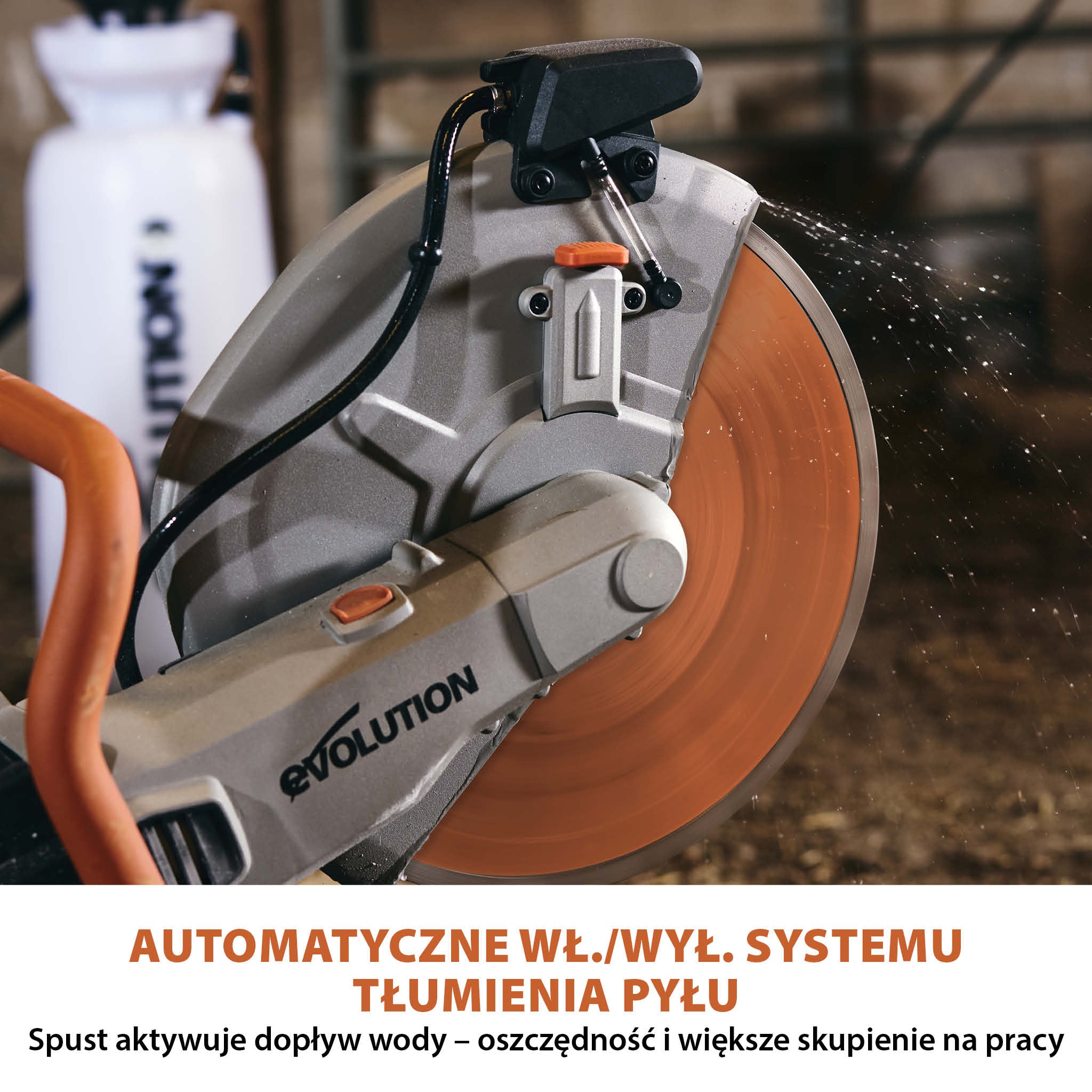 Elektryczna przecinarka tarczowa do betonu Evolution R350DCT 350 mm z ręczną pompą wody