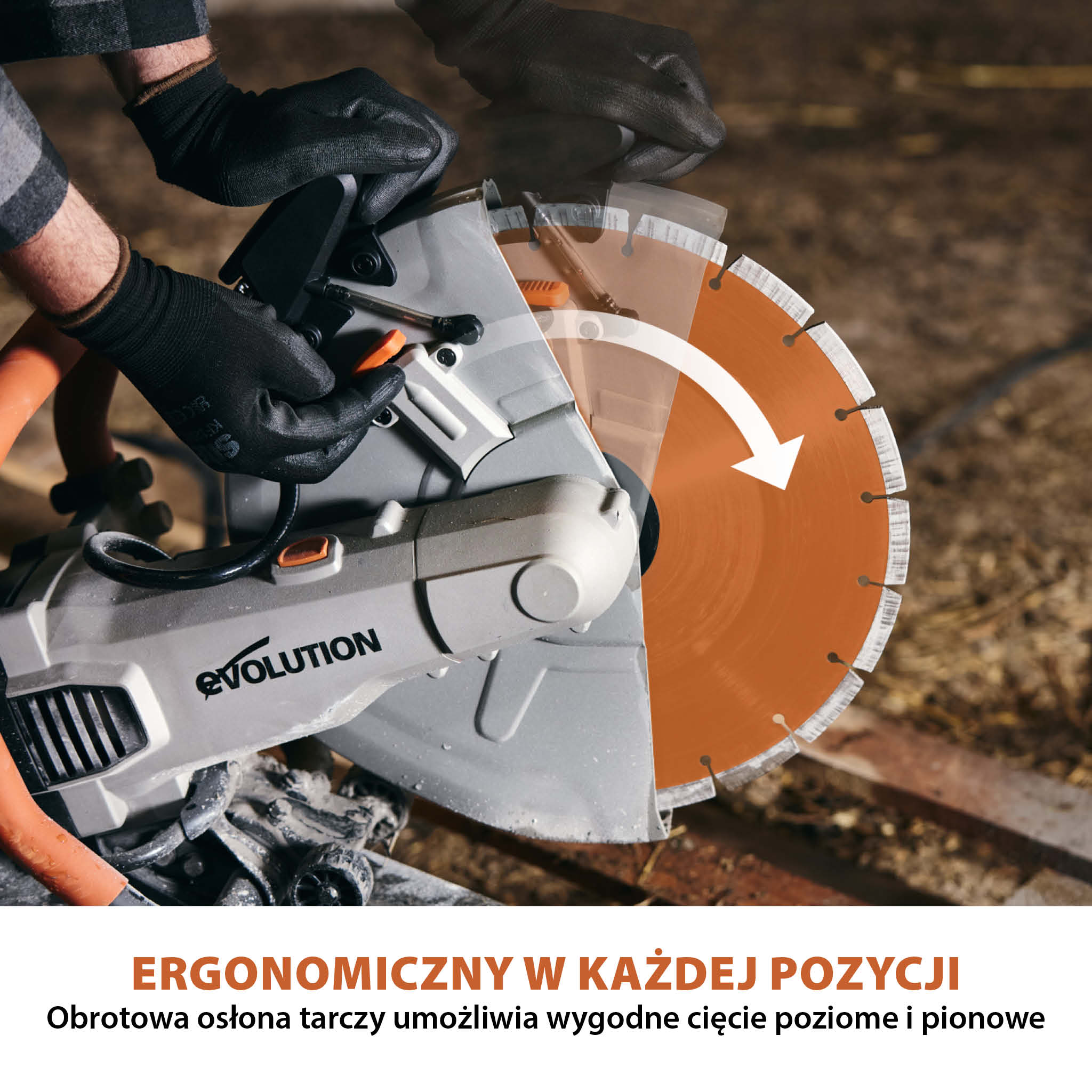 Elektryczna przecinarka tarczowa do betonu Evolution R350DCT 350 mm z ręczną pompą wody