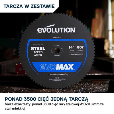 Przecinarka do metalu Evolution S355CPS Gen 2, 355 mm z tarczą EvoMax i inteligentną technologią silnika