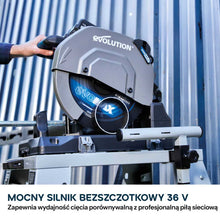 Evolution S355CPS-Li Akumulatorowa przecinarka do metalu 355 mm z bezszczotkowym silnikiem 36V i tarczą EvoMax