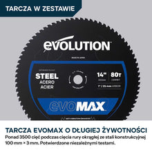 Evolution S355CPS-Li Akumulatorowa przecinarka do metalu 355 mm z bezszczotkowym silnikiem 36V i tarczą EvoMax