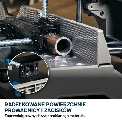 Przecinarka ukosowa do metalu Evolution S355MCS-G2 z tarczą EVOMAX Cermet Long-Life 80T 355 mm, inteligentną technologią silnika oraz prowadnicą Shadowline