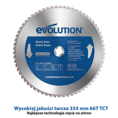 Pakiet przecinarka do metalu Evolution S355MCS 355 mm z tarczą do cięcia metalu + Evolution EVOMAG42